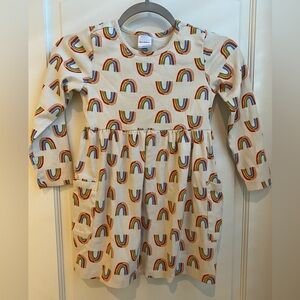 Hanna Andersson Cream Rainbow Long Sleeve Skater Dress 6/7